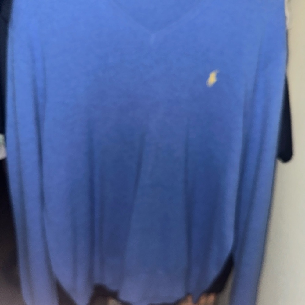 Vibrant Blue V-Neck Ralph Lauren Polo Sweater with Relaxed Fit